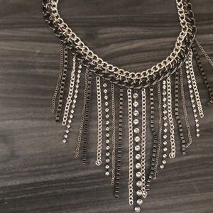 Silver and black rhinestone chain statement necklace
